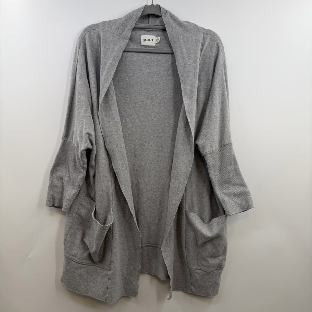 Pact Airplane Wrap Cardigan Organic Cotton L/XL Gray Boho Cozy